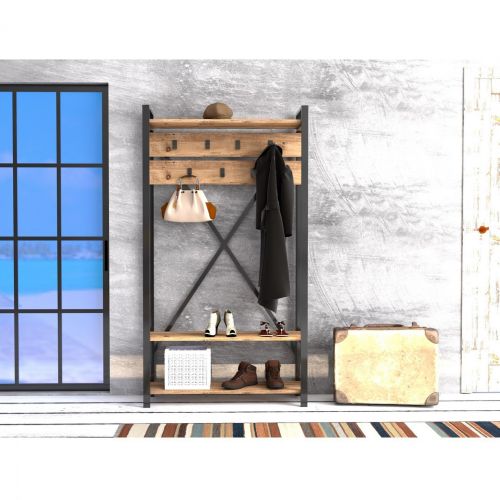 ΕΠΙΠΛΟ ΕΙΣΟΔΟΥ HM8943.01 NATURAL WOOD & ΜΑΥΡΟ 90x34x180 εκ.