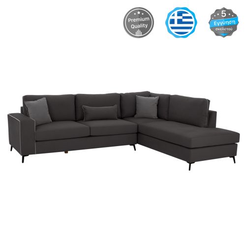 ΚΑΝΑΠΕΣ ΔΕΞΙΑ ΓΩΝΙΑ HOME ΥΦΑΣΜΑ ΑΛΕΚΙΑΣΤΟ ΓΚΡΙ 270x225x90Yεκ. HM3255.01R