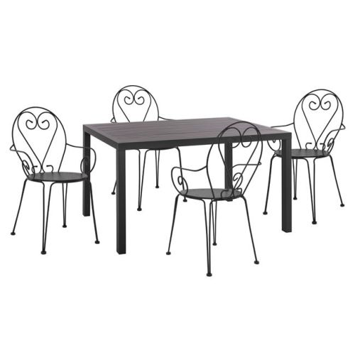 ΣΕΤ 5ΤΜΧ HM10531 ΤΡΑΠΕΖΙ ΑΛΟΥΜΙΝΙΟΥ 140Χ80Χ75,5Y & 4 ΠΟΛΥΘΡΟΝΕΣ LEON ΜΕΤΑΛΛΙΚΕΣ ΓΚΡΙ