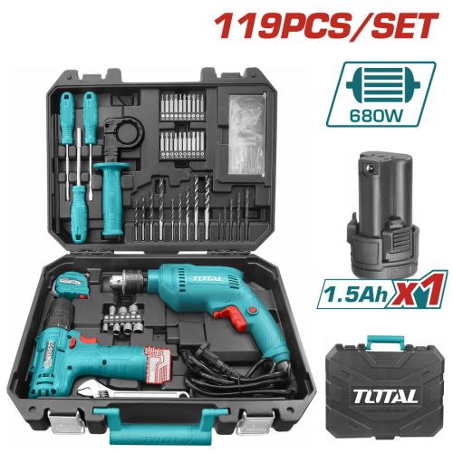 BF TOTAL ΣΕΤ ΗΛΕΚΤΡΙΚΟΣ ΔΡΑΠΑΝΟΣ 680W ΚΑΙ ΔΡΑΠ/ΒΙΔΟ ΜΠΑΤ. Li-ion 12V / 1.5Ah 119ΤΕΜ (THKTHP1192)