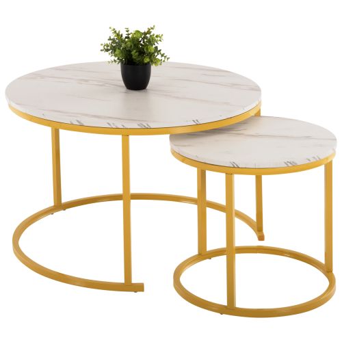 ΤΡΑΠΕΖΙ ΣΑΛΟΝΙΟΥ ΣΕΤ 2ΤΜΧ MDF ΕΦΕ ΛΕΥΚΟ ΜΑΡΜΑΡΟ ΜΕ ΜΑΥΡΑ ΠΟΔΙΑ Φ80κΦ48εκ.HM8763.12